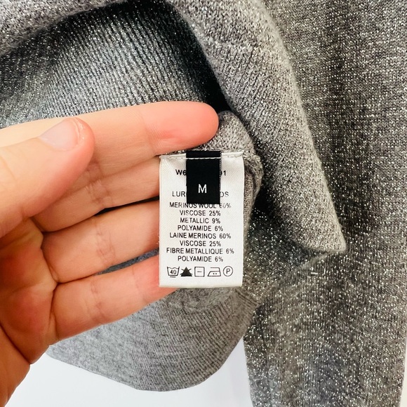 Joseph Silver Grey Glitter Sparkle Wool Blend Knit Long Sleeve Polo Shirt UK M - Picture 7 of 13